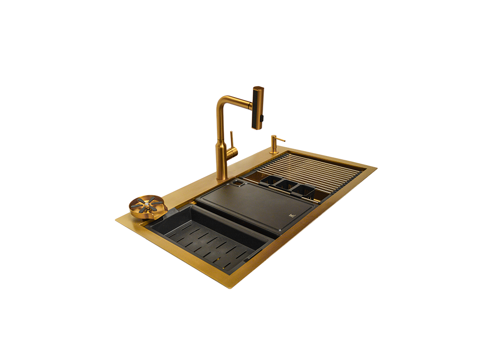 Workstation KWS0211-GD Tarja cuadra equipada color Dorado doble tina